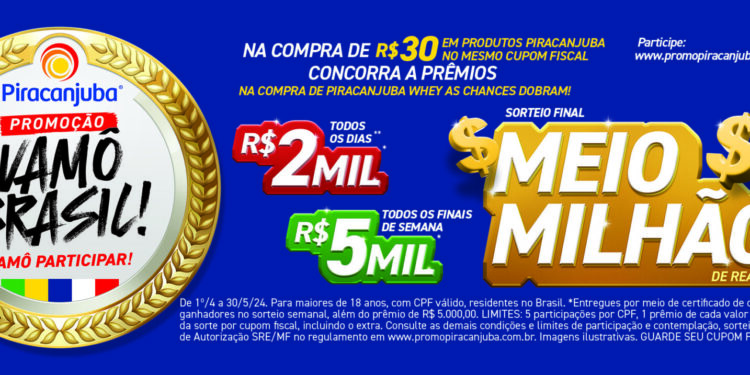 Promoção “#Vamô Brasil!”, da Piracanjuba, vai sortear prêmio de meio milhão de reais
